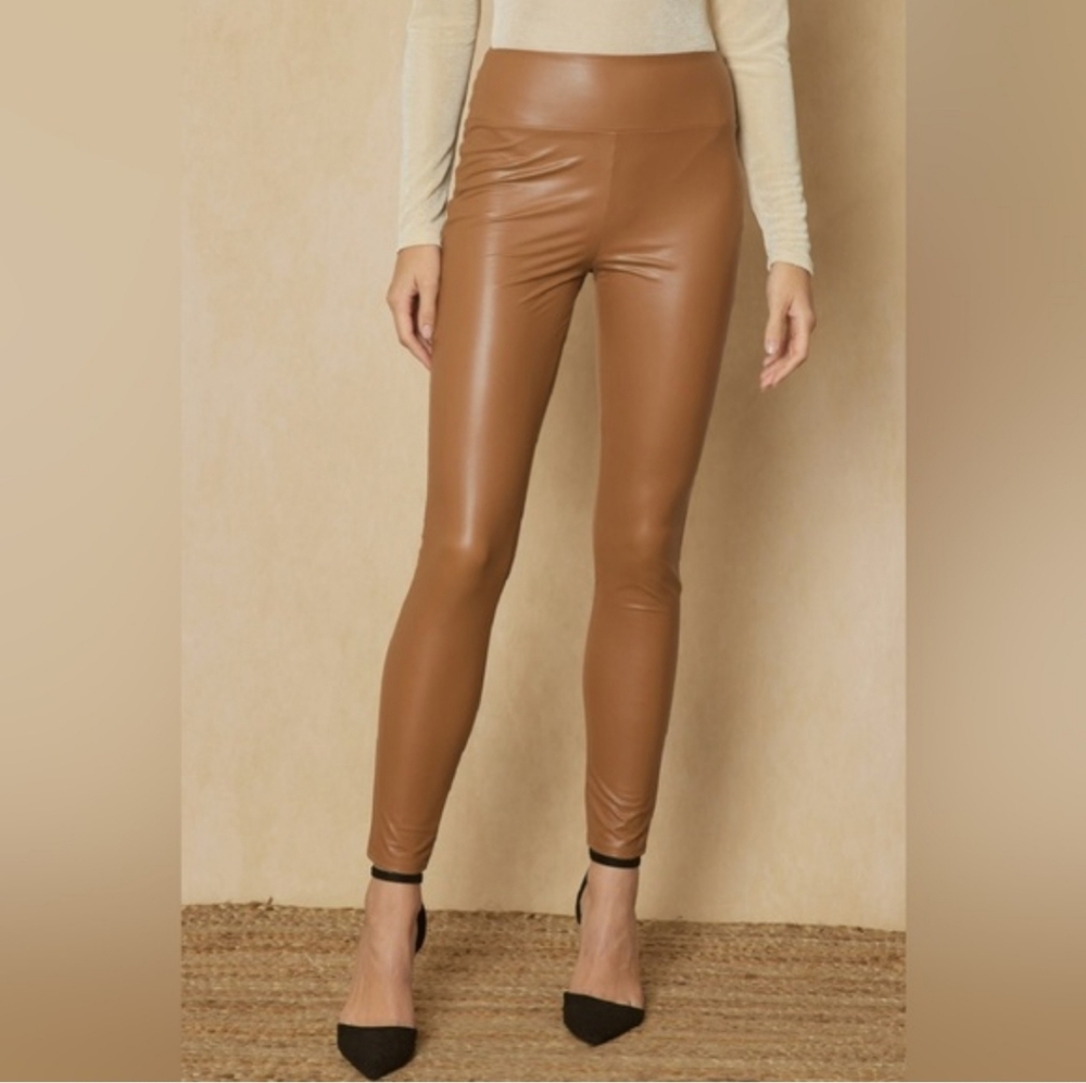 INC International Concepts Faux Leather Leggings Women's 10 Neutral Cyber Cool